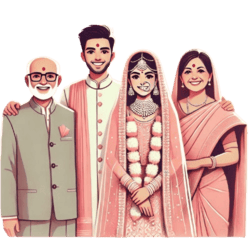 Illustration of family invitation for an Indian wedding with vibrant colors